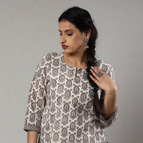 Grey - white & black bagh block printing cotton long kurta