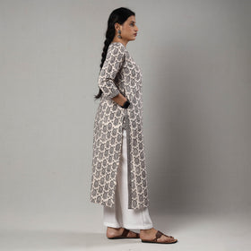 Grey - white & black bagh block printing cotton long kurta
