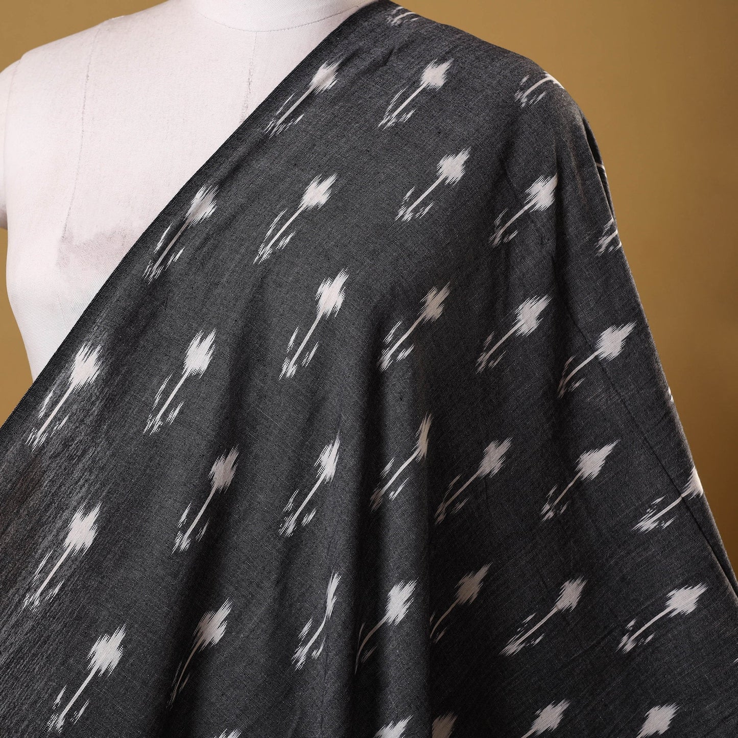 Grey with white butta cotton pochampally ikat fabric 06