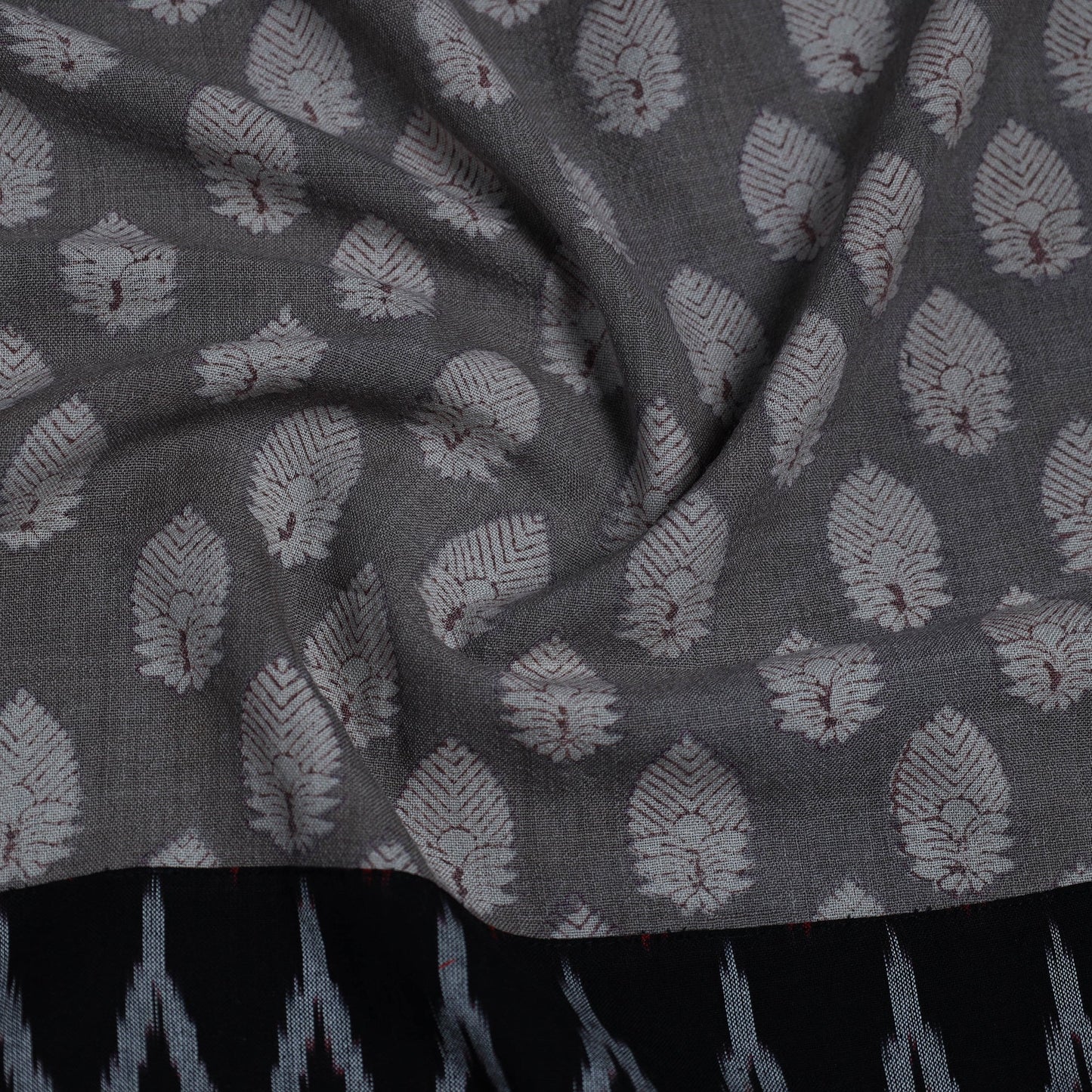 Grey - woollen sanganeri blouse piece 73 - handcrafted