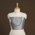 Grey - zardozi hand embroidery slub silk plain blouse piece