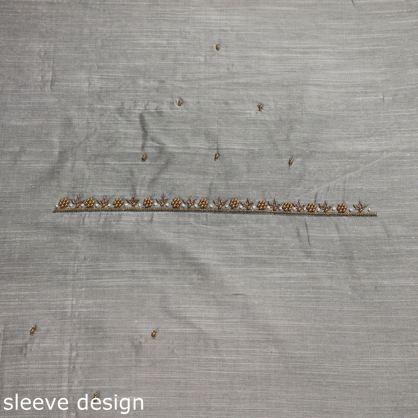 Grey - zardozi hand embroidery slub silk plain blouse piece