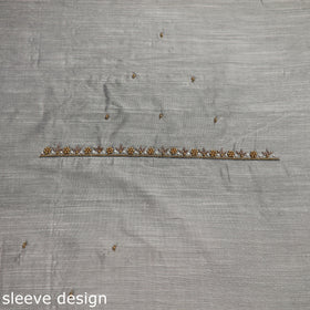 Grey - zardozi hand embroidery slub silk plain blouse piece