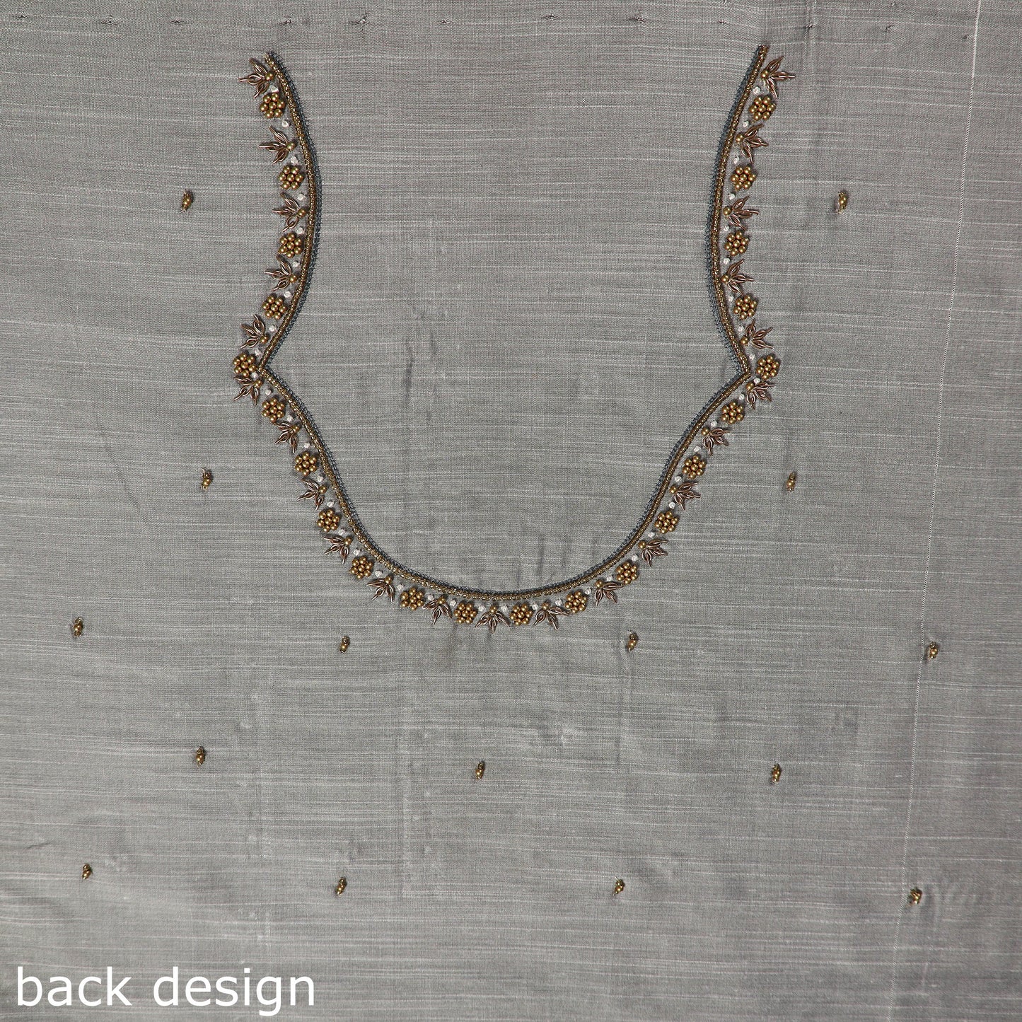 Grey - zardozi hand embroidery slub silk plain blouse piece