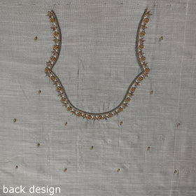 Grey - zardozi hand embroidery slub silk plain blouse piece