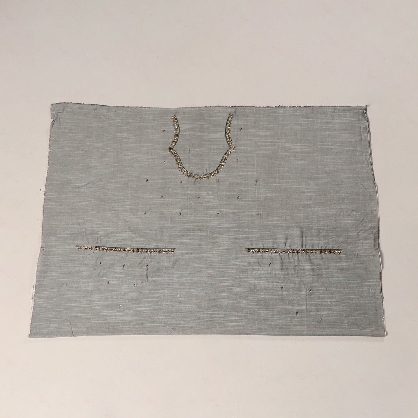 Grey - zardozi hand embroidery slub silk plain blouse piece