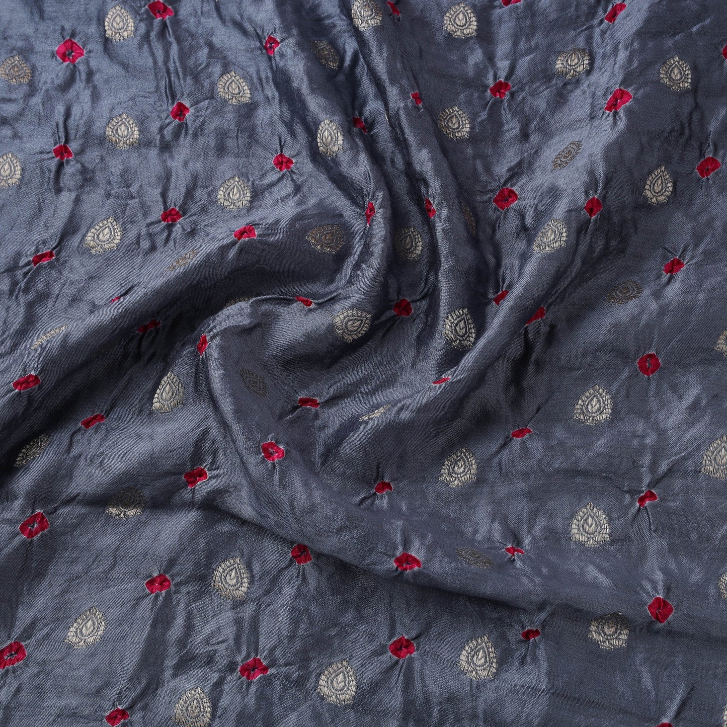 Zari buti silk tie-dye bandhani fabric 16 - handcrafted