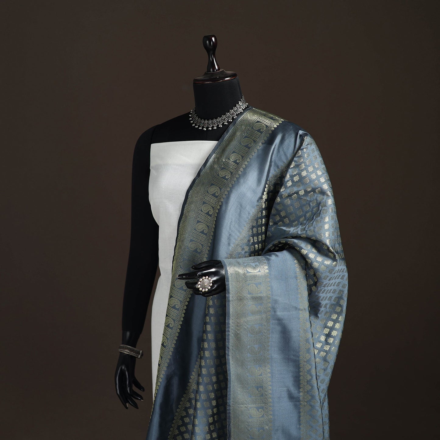 Zari work banarasi silk dupatta 21 - handcrafted