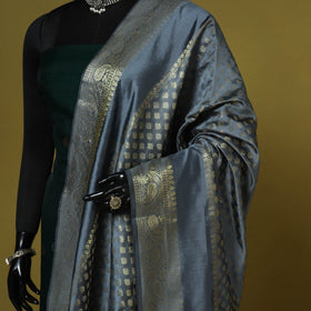 Grey - zari work banarasi silk dupatta 21 - handcrafted