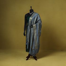 Grey - zari work banarasi silk dupatta 21 - handcrafted