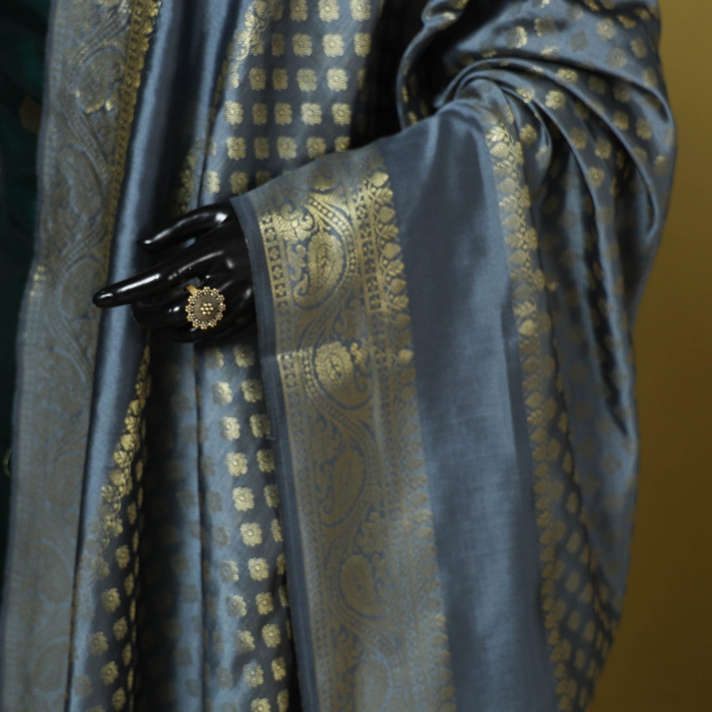 Grey - zari work banarasi silk dupatta 21 - handcrafted