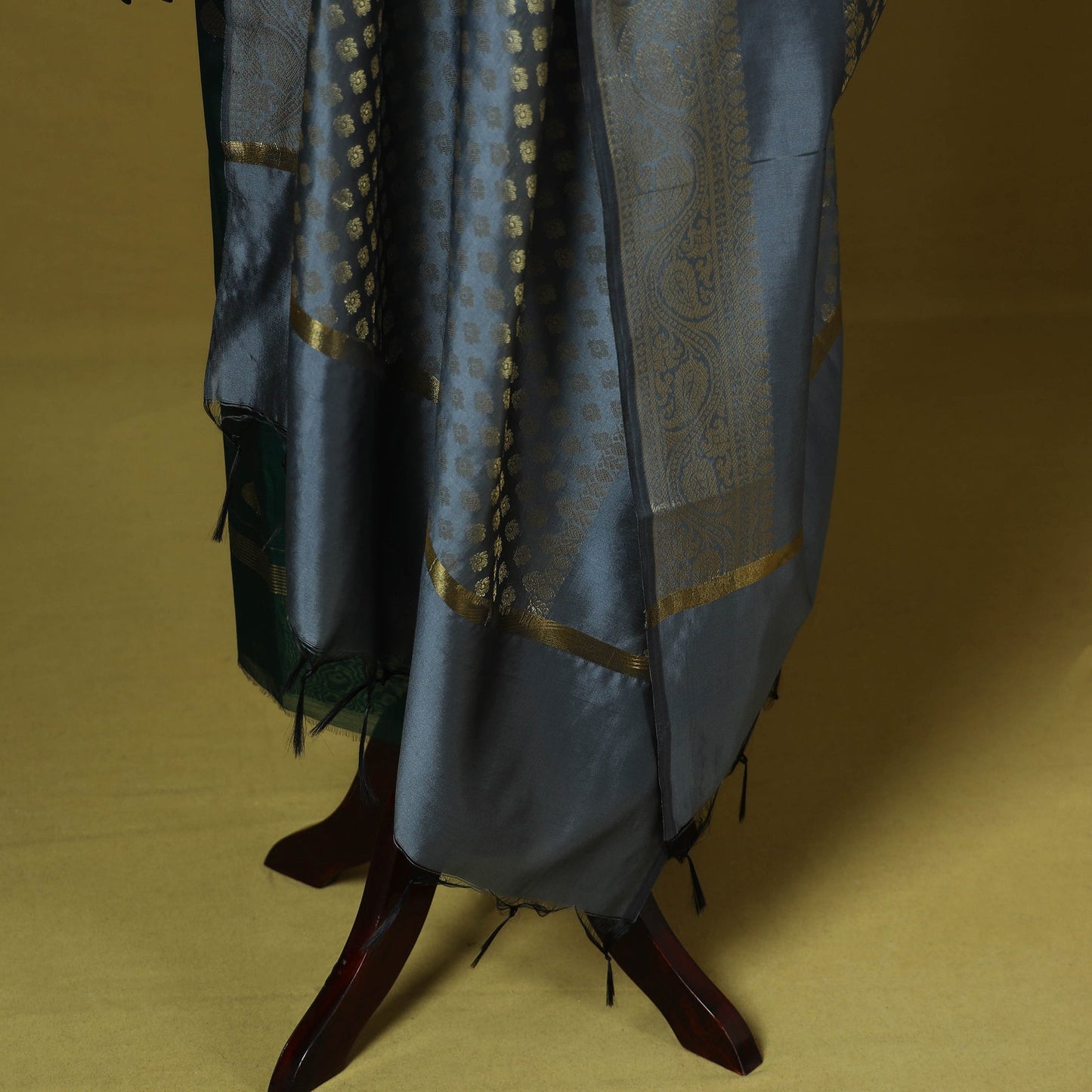 Grey - zari work banarasi silk dupatta 21 - handcrafted