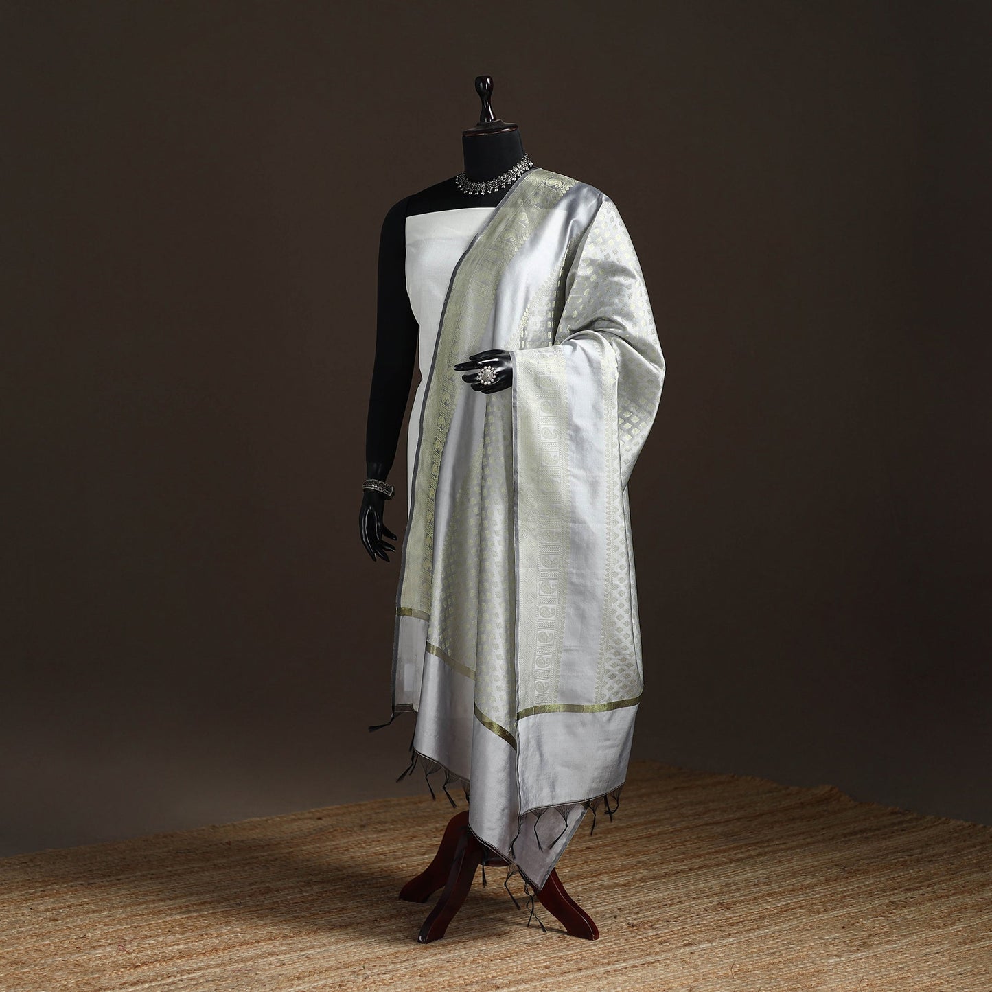 Zari work banarasi silk dupatta 23 - handcrafted