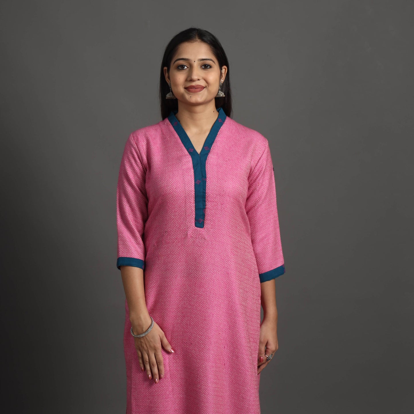Gulnaaz pink merino woolen kurta - handcrafted