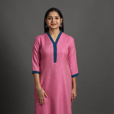 Gulnaaz pink merino woolen kurta - handcrafted