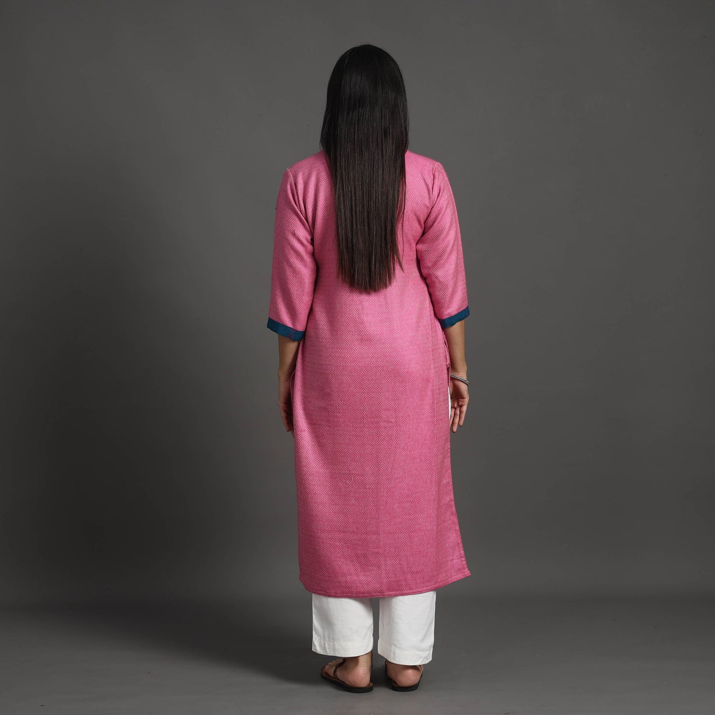 Gulnaaz pink merino woolen kurta - handcrafted