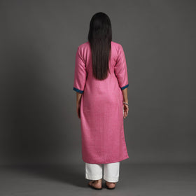 Gulnaaz pink merino woolen kurta - handcrafted