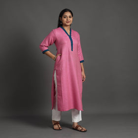 Gulnaaz pink merino woolen kurta - handcrafted