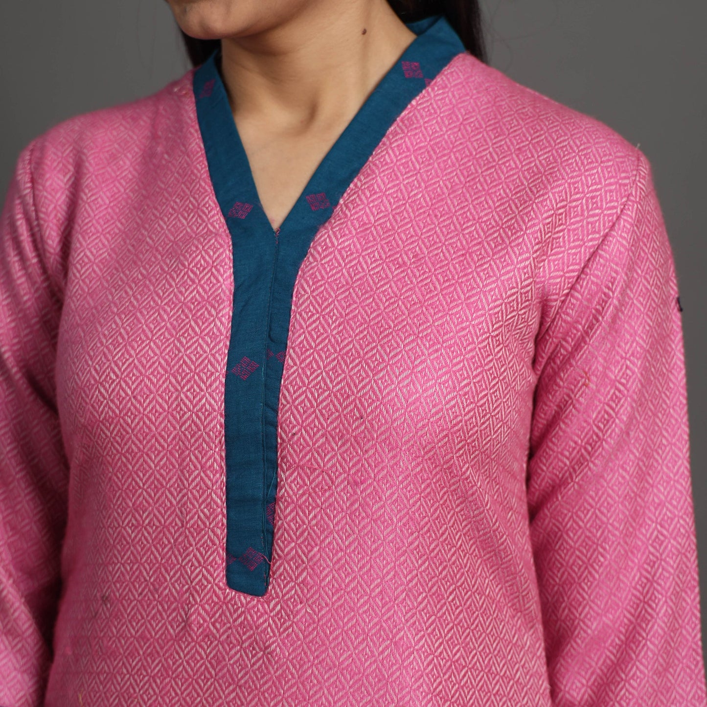 Gulnaaz pink merino woolen kurta - handcrafted
