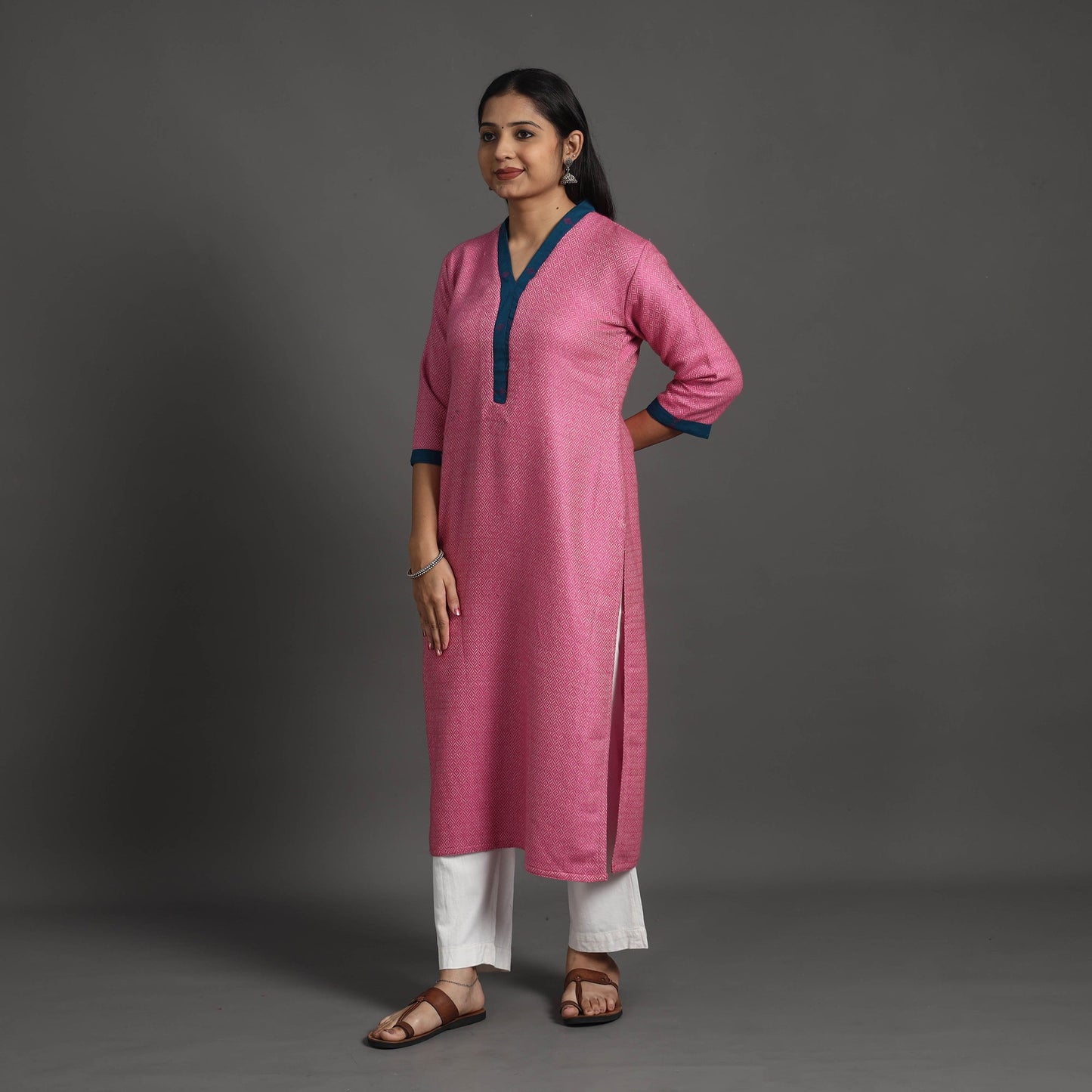 Gulnaaz pink merino woolen kurta - handcrafted