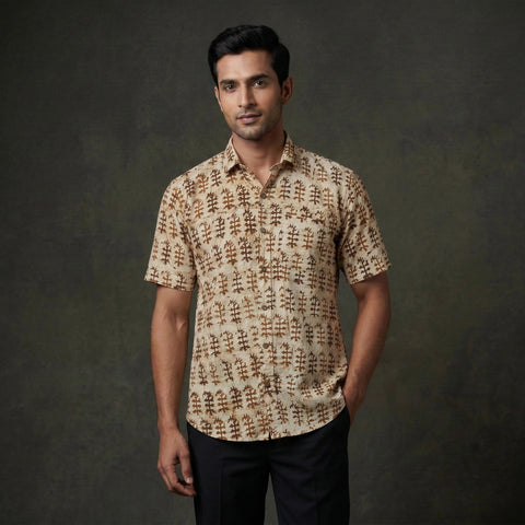Half sleeve cotton men hand block batik print shirt 10