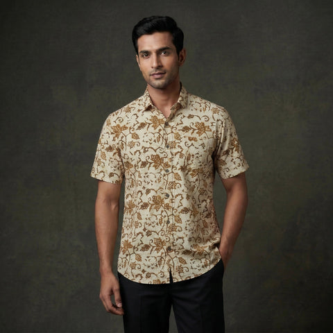 Half sleeve cotton men hand block batik print shirt 11