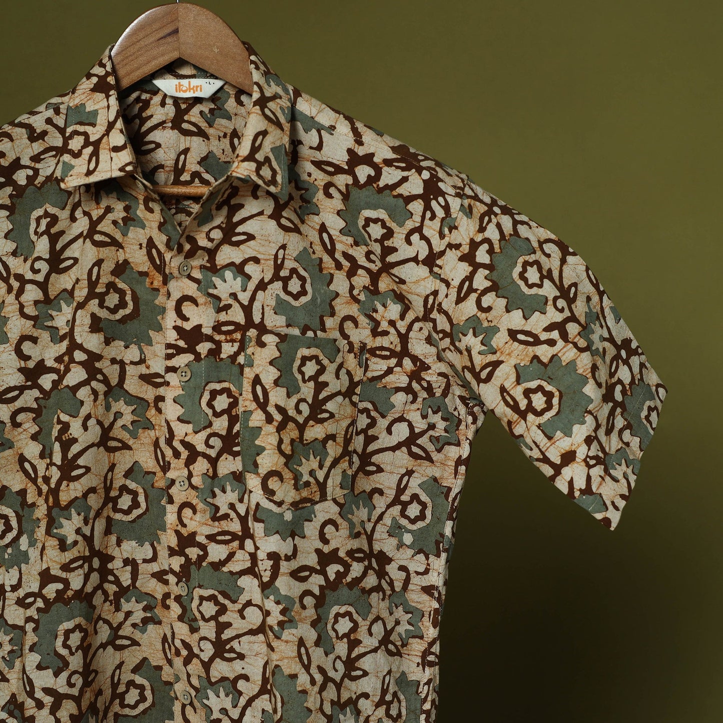 Half sleeve cotton men hand block batik print shirt 13