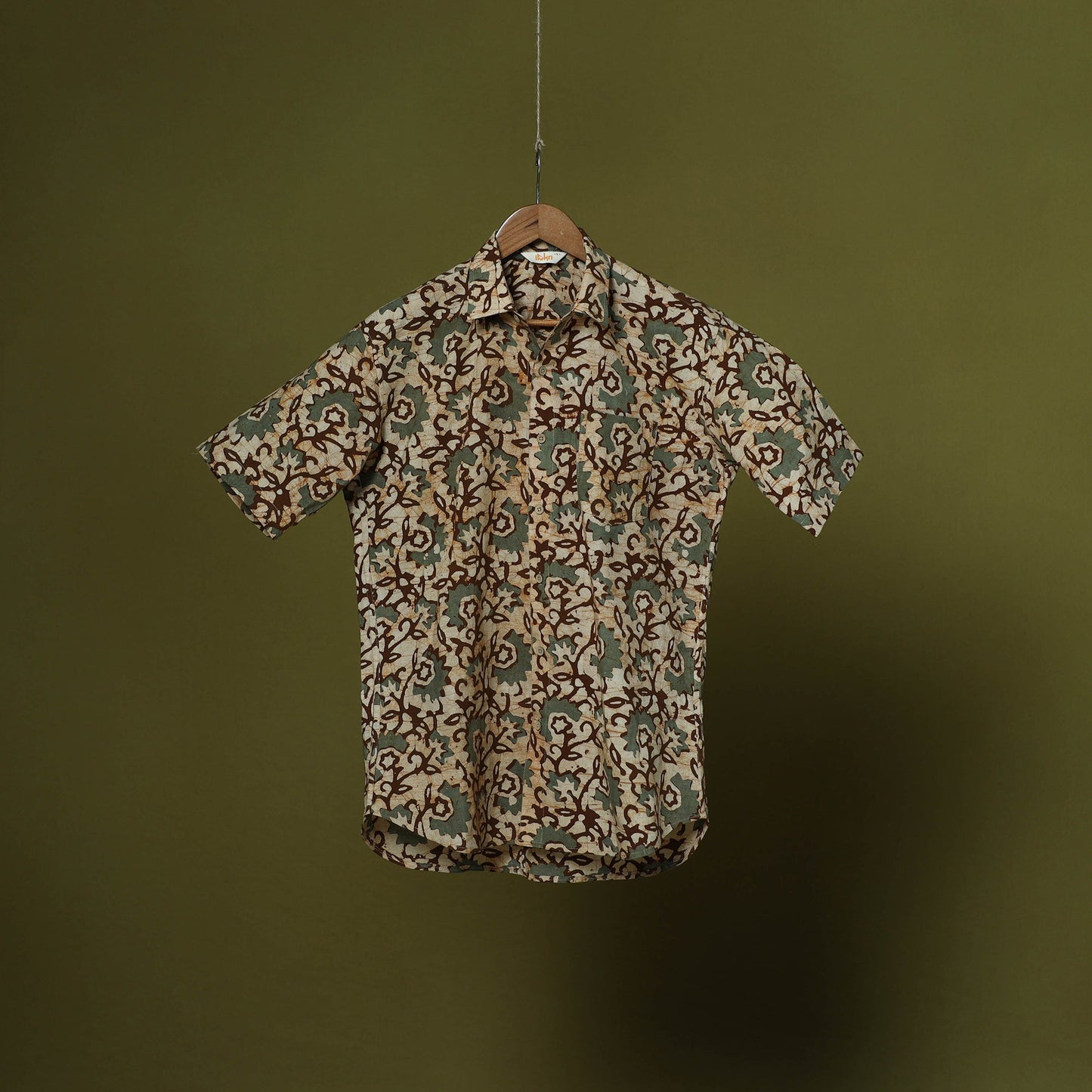 Half sleeve cotton men hand block batik print shirt 13