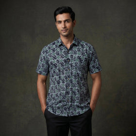 Half sleeve cotton men hand block batik print shirt 14