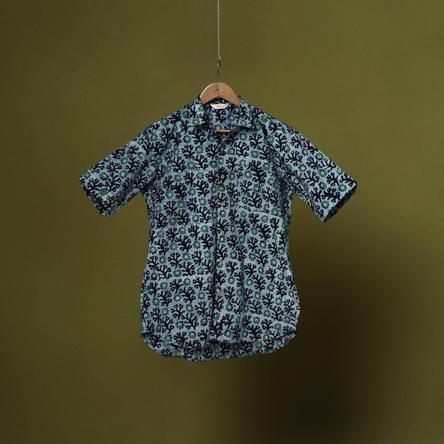 Half sleeve cotton men hand block batik print shirt 14