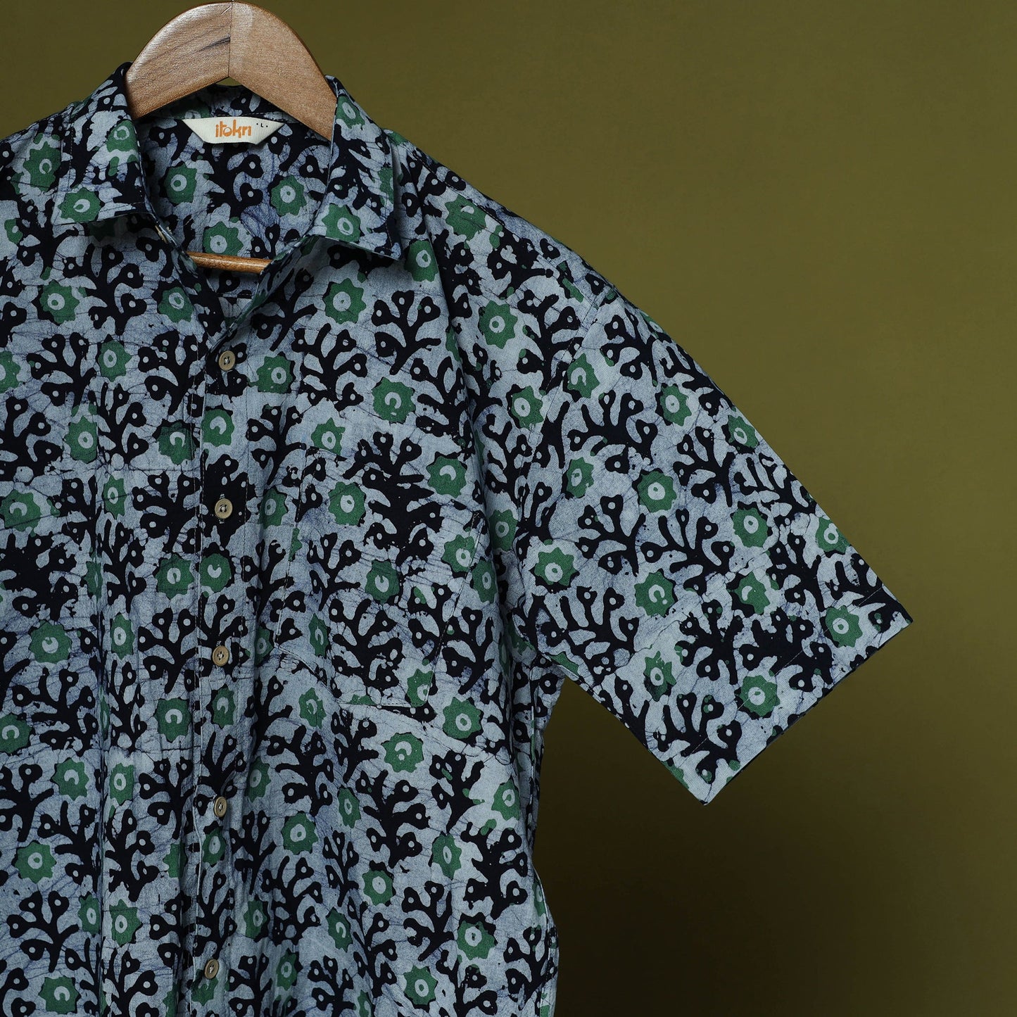 Half sleeve cotton men hand block batik print shirt 14