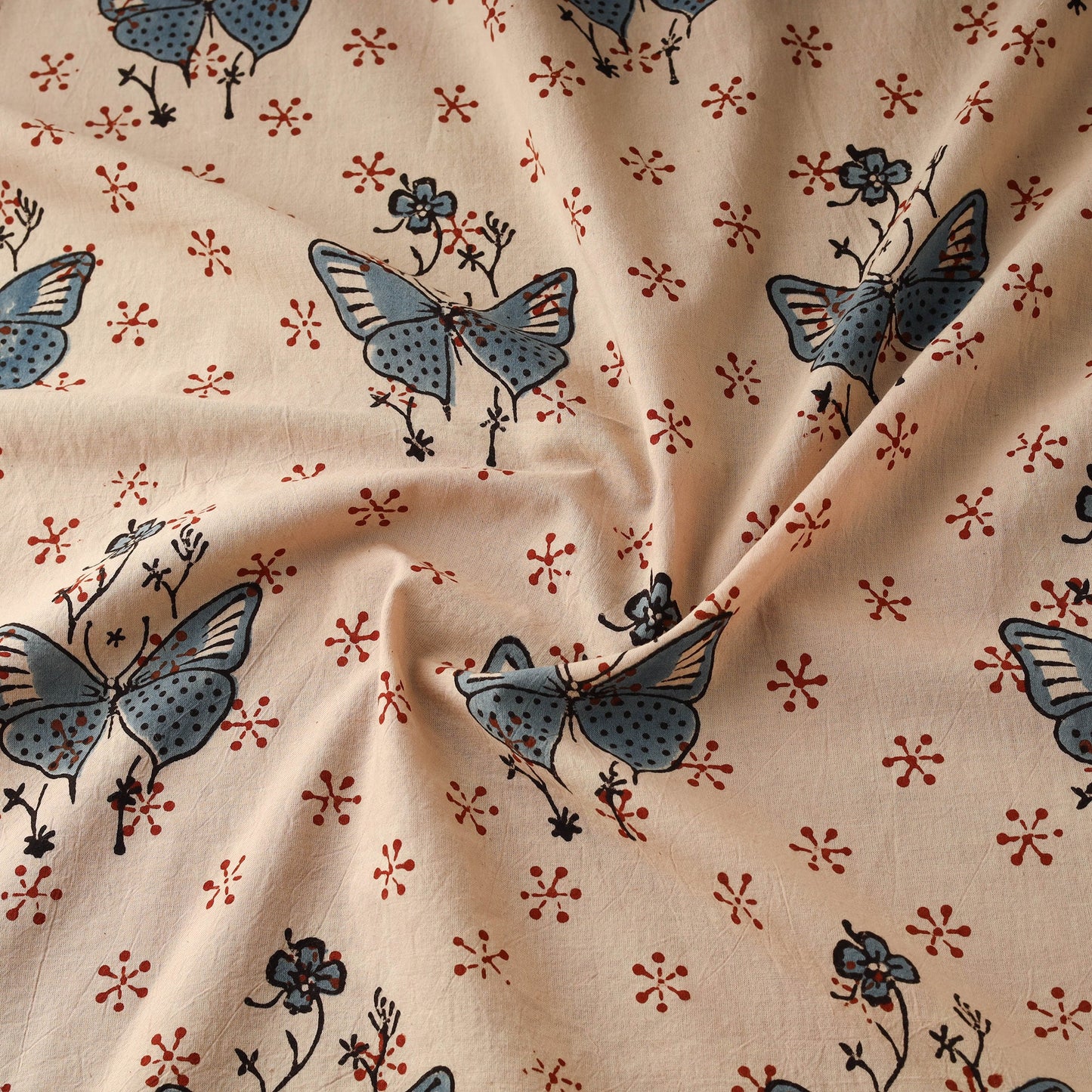 Hand block ajrakh print natural dyed cotton fabric 08