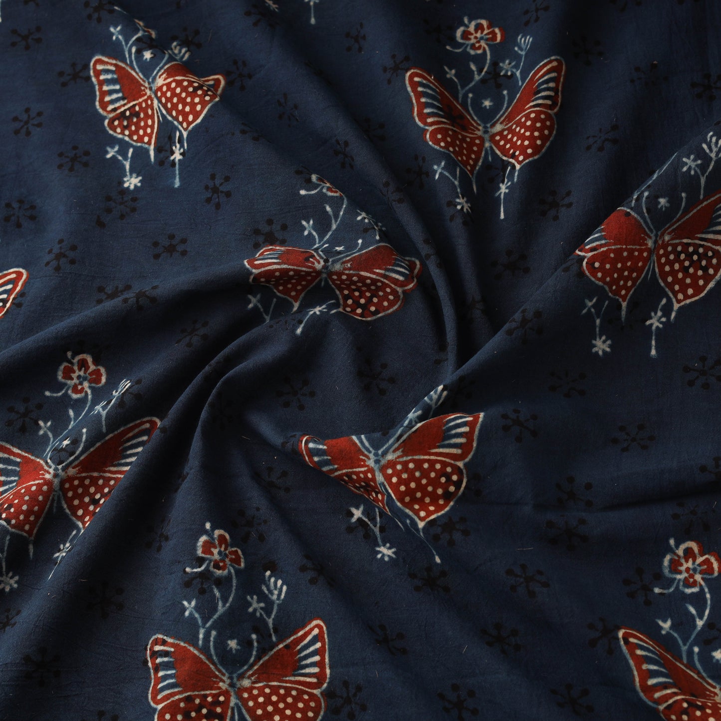 Hand block ajrakh print natural dyed cotton fabric 11