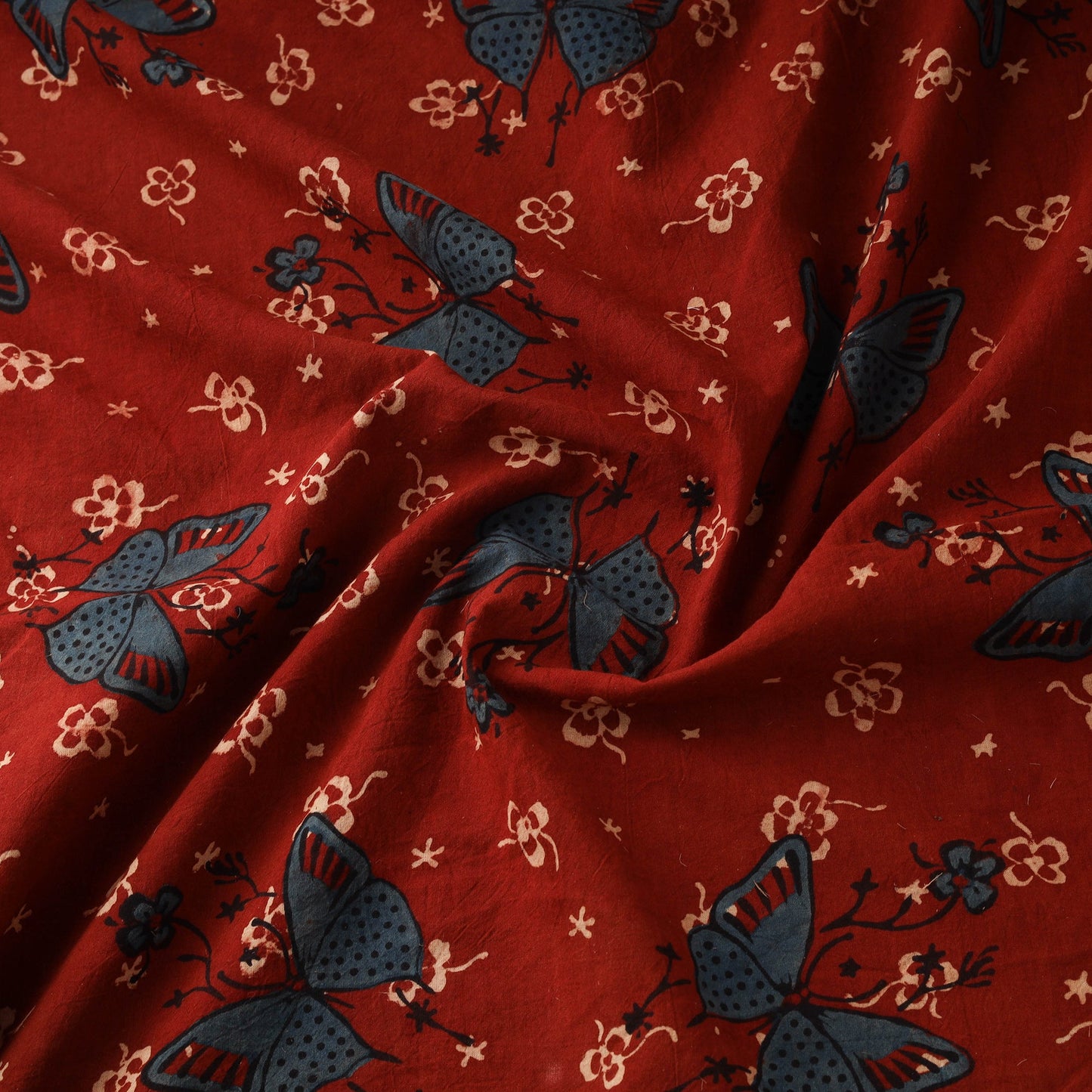 Hand block ajrakh print natural dyed cotton fabric 13