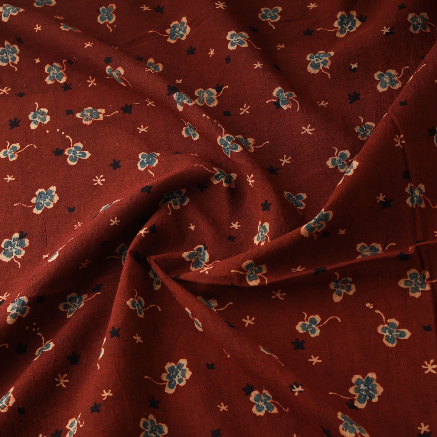 Hand block ajrakh print natural dyed cotton fabric 14