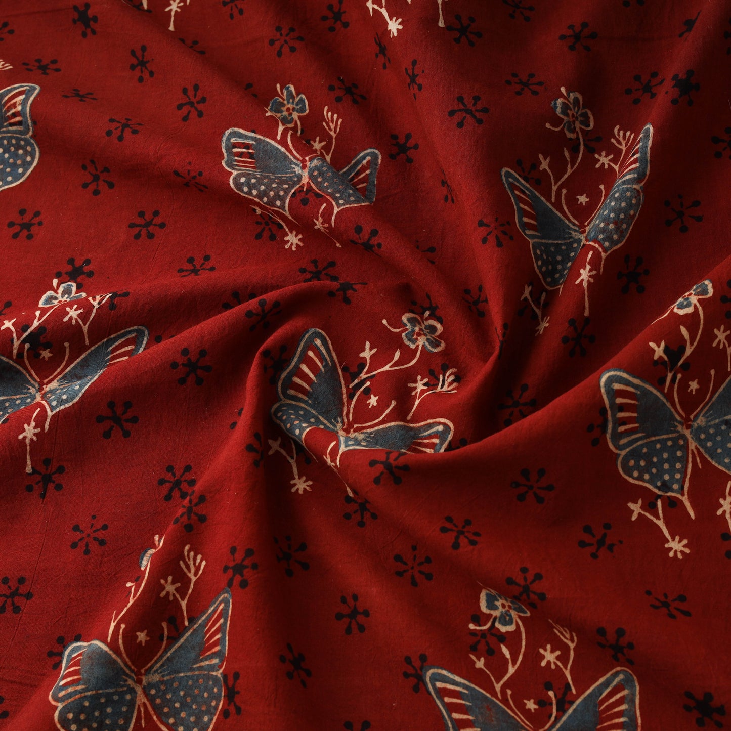 Hand block ajrakh print natural dyed cotton fabric 15