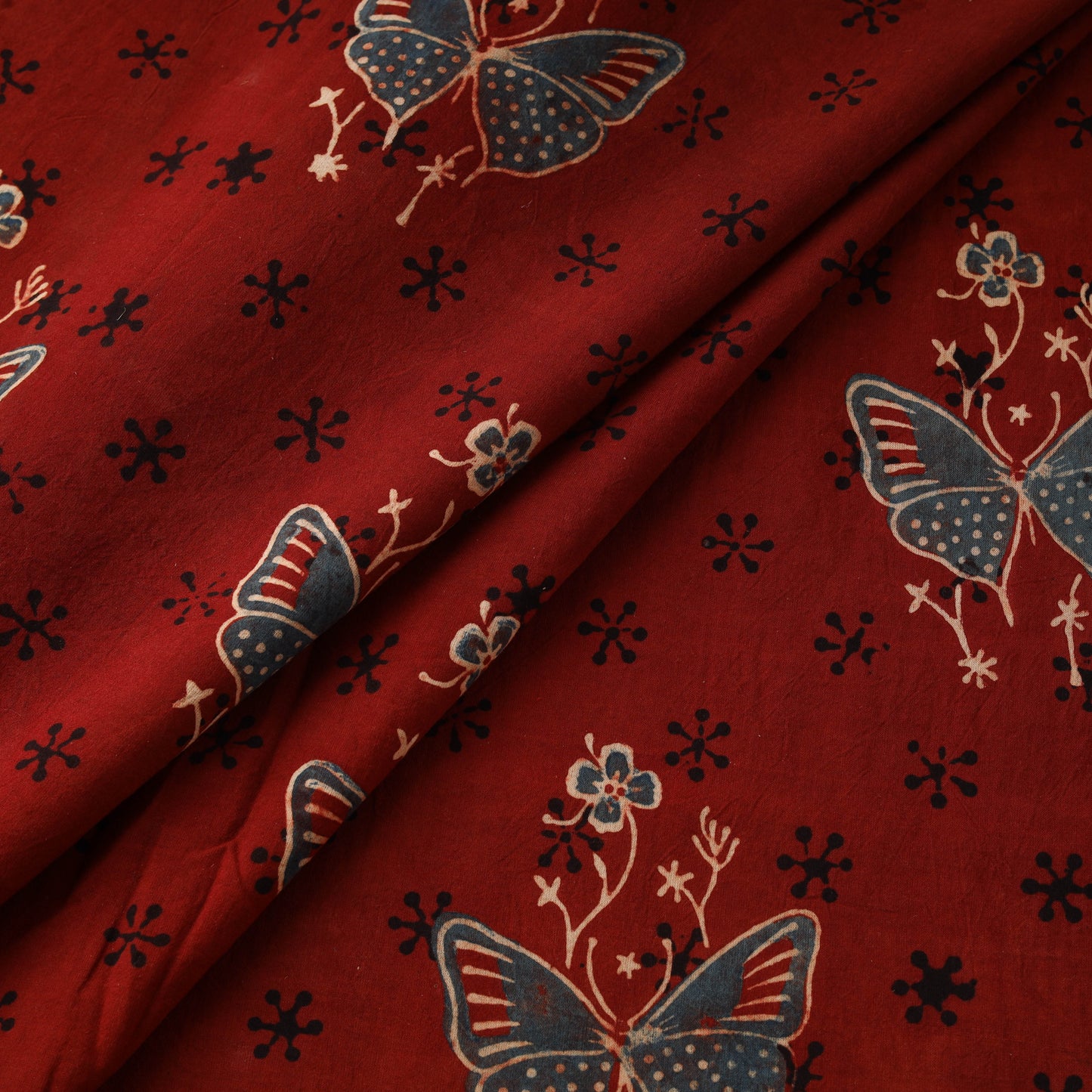 Hand block ajrakh print natural dyed cotton fabric 15