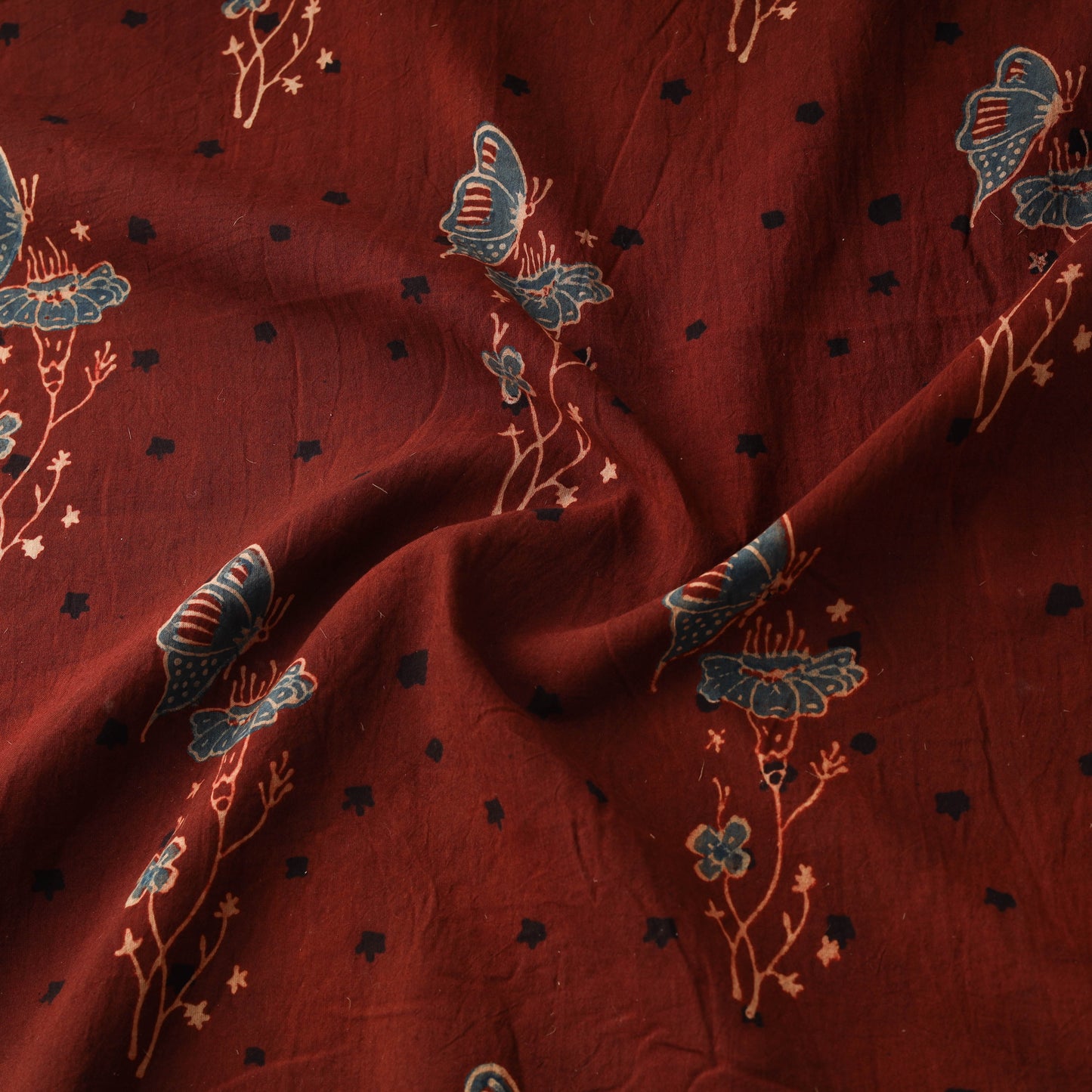 Hand block ajrakh print natural dyed cotton fabric 17