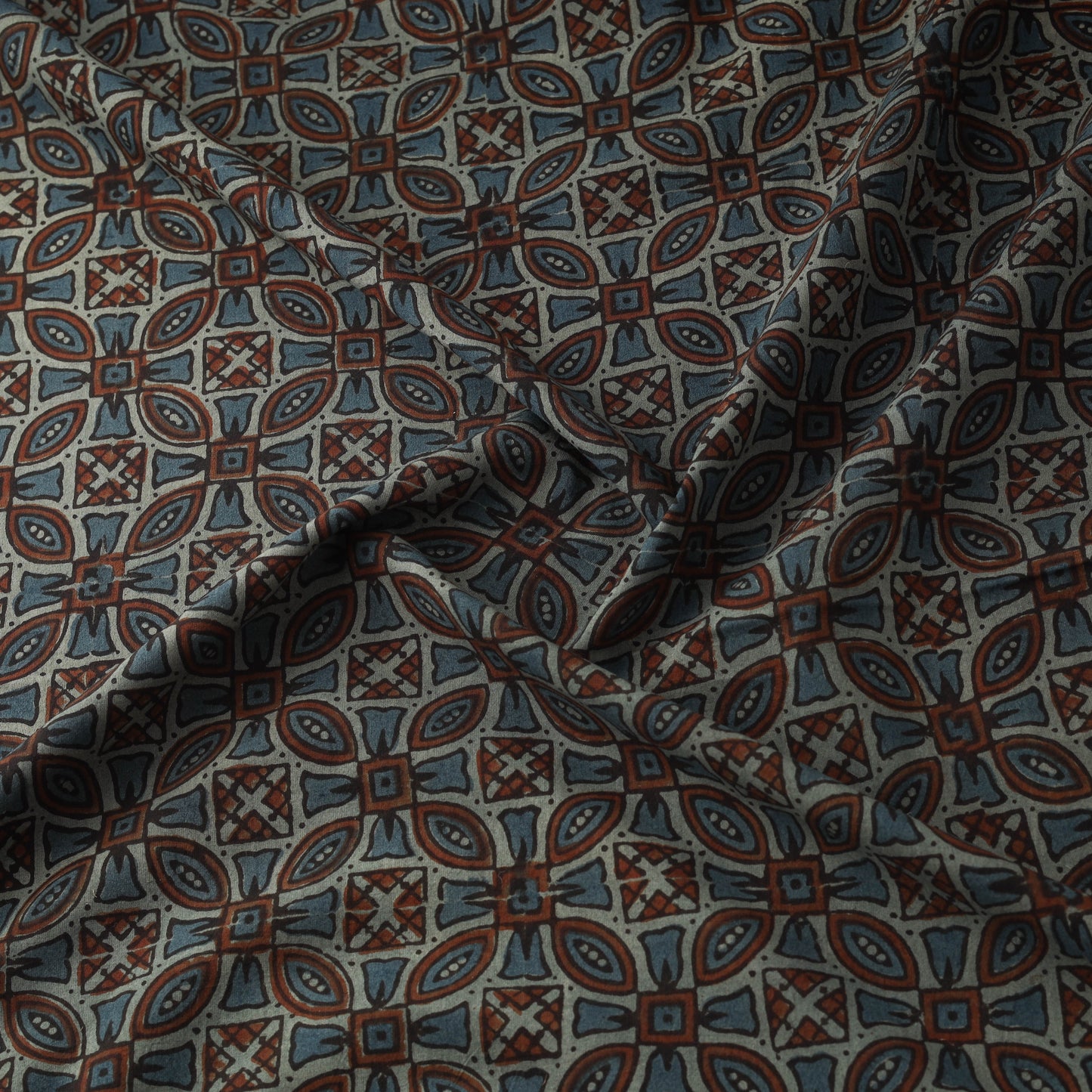 Hand block ajrakh print natural dyed cotton fabric 24