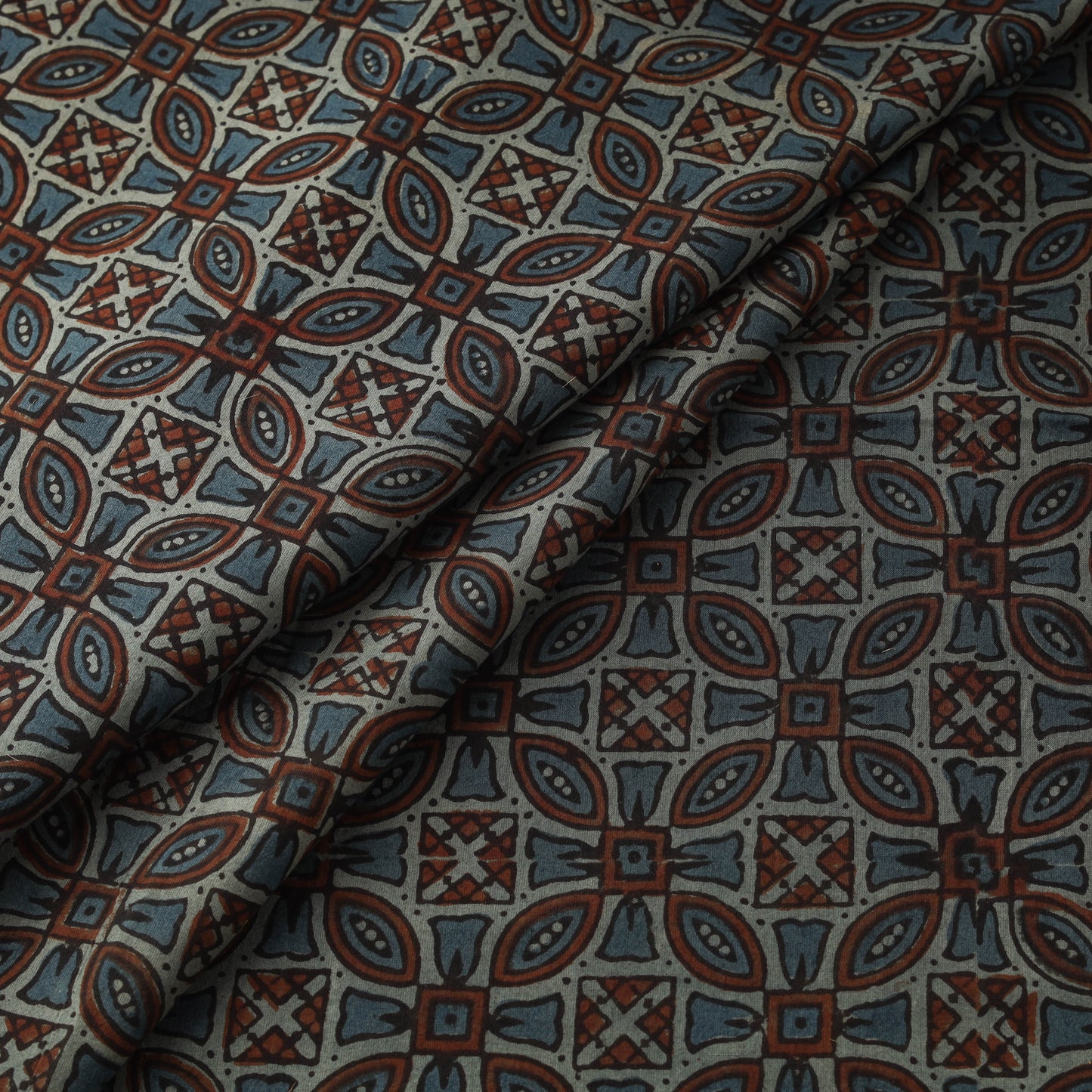 Hand block ajrakh print natural dyed cotton fabric 24