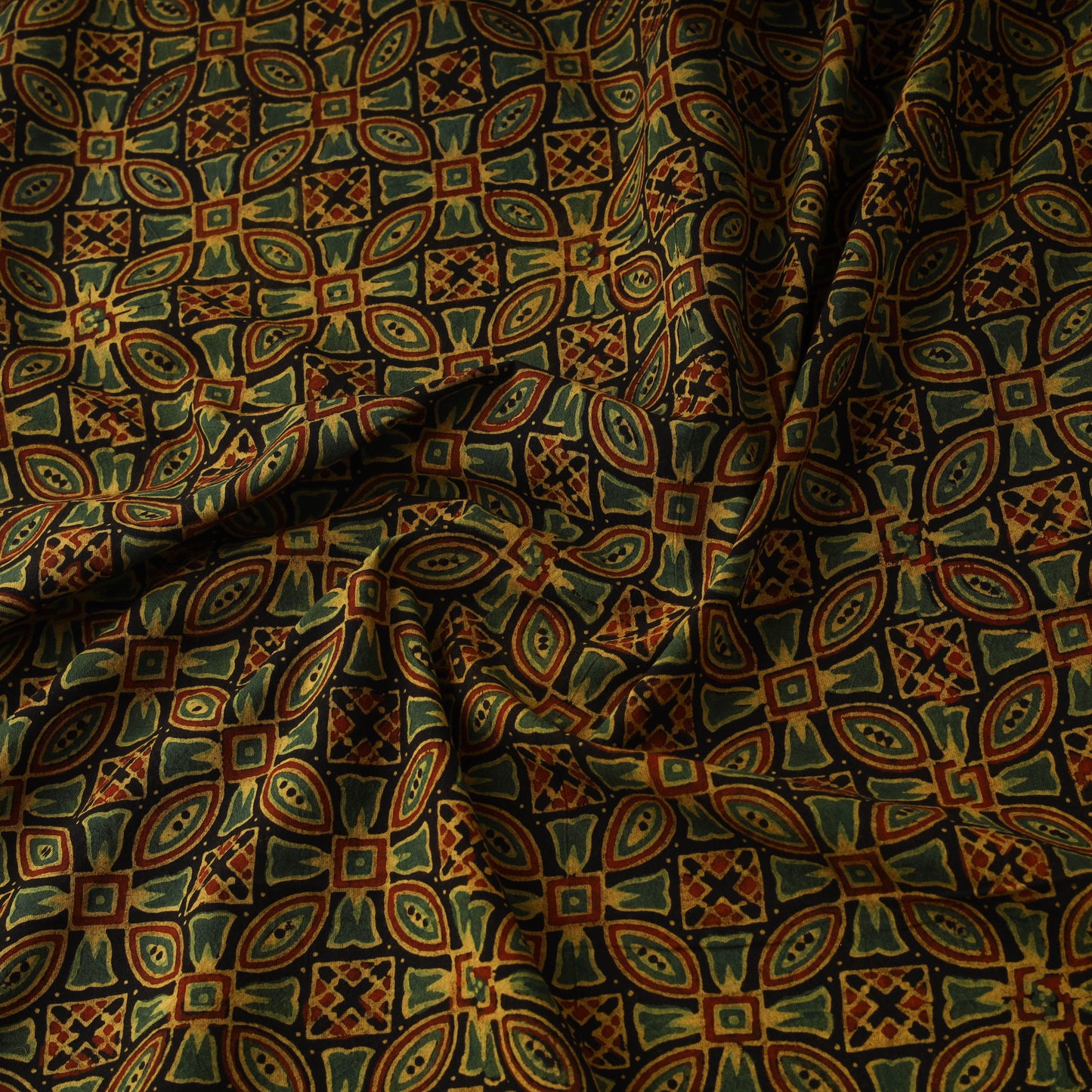 Hand block ajrakh print natural dyed cotton fabric 27