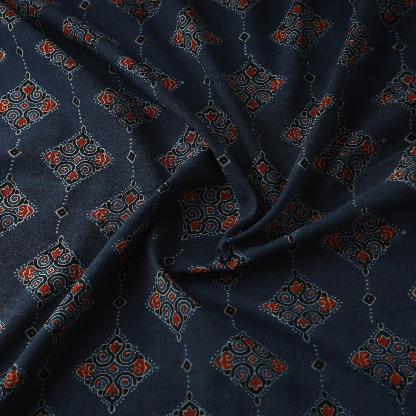 Hand block ajrakh print natural dyed cotton fabric 30