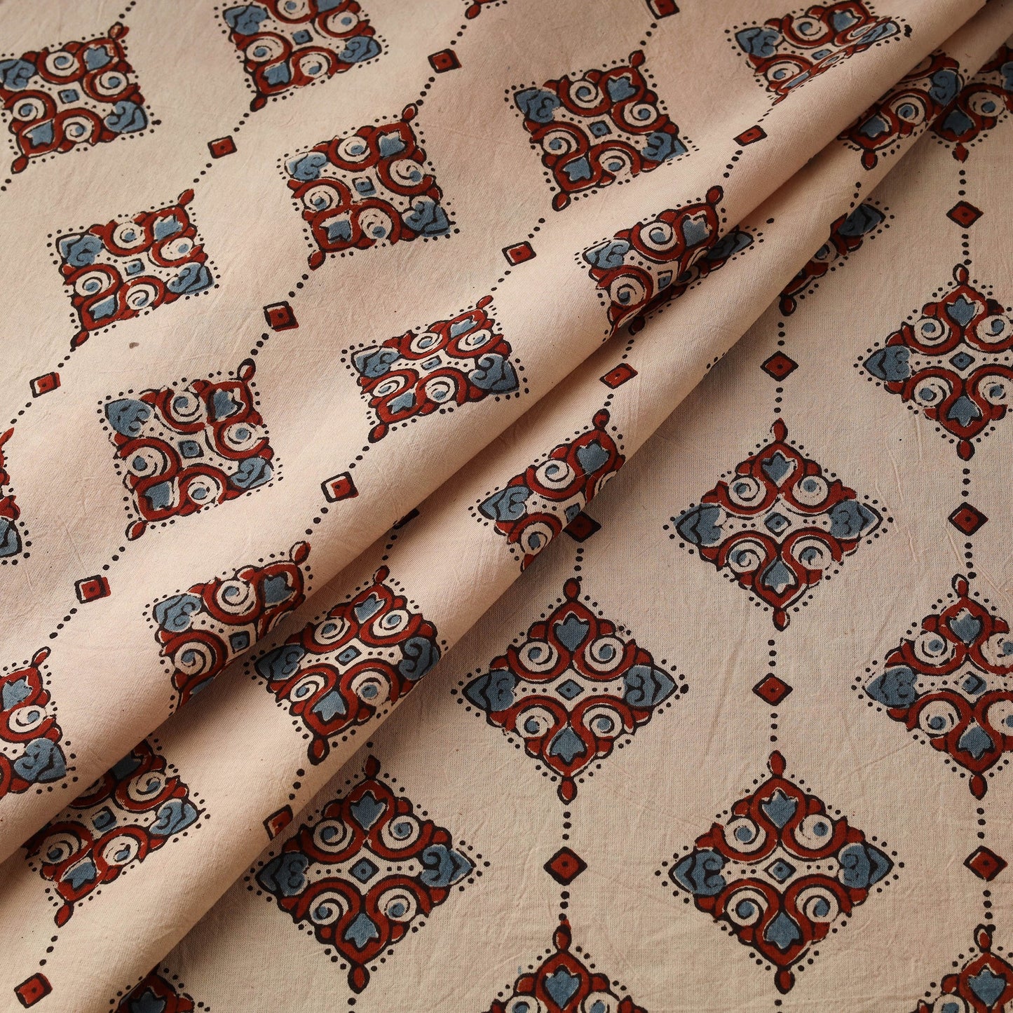 Hand block ajrakh print natural dyed cotton fabric 33