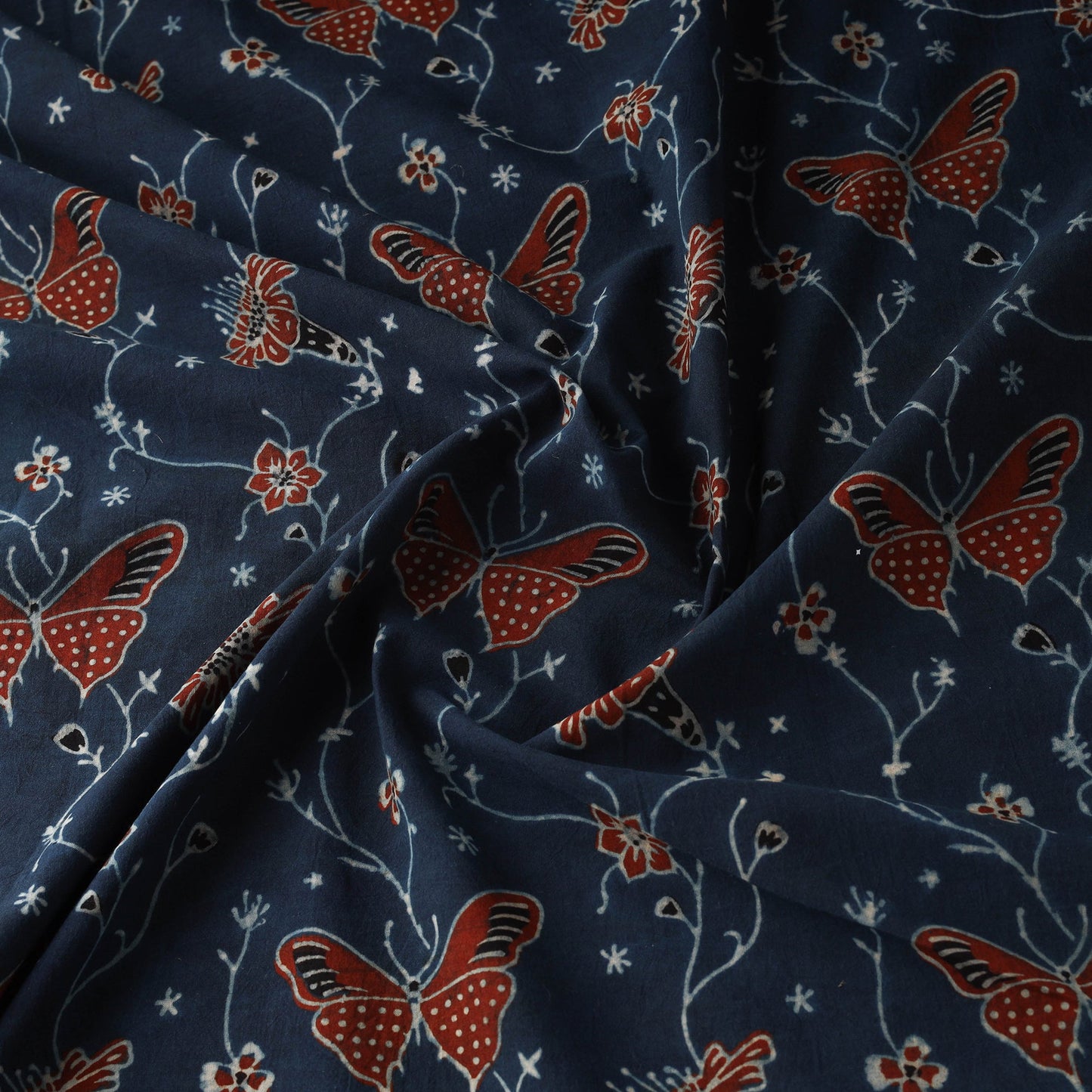 Hand block ajrakh print natural dyed cotton fabric 34