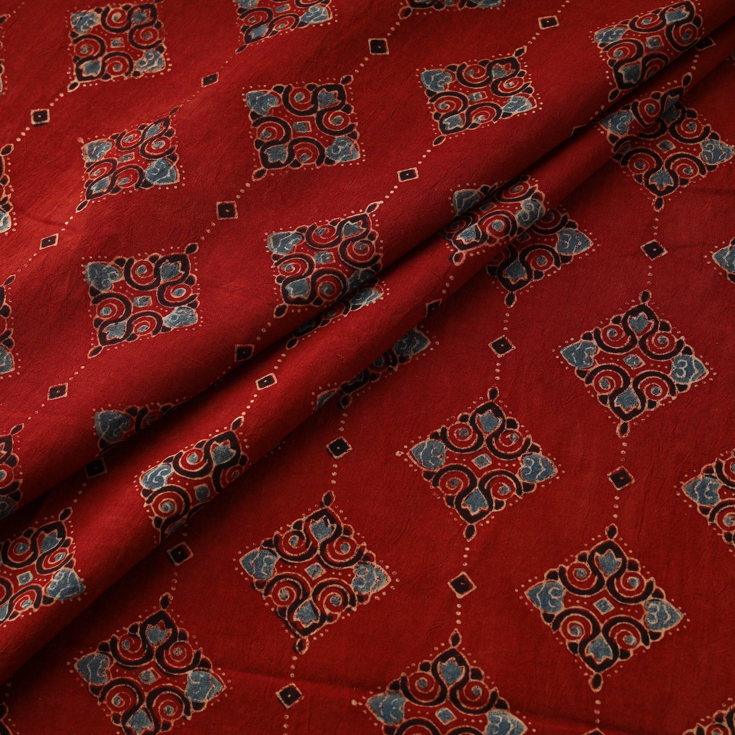 Hand block ajrakh print natural dyed cotton fabric 35