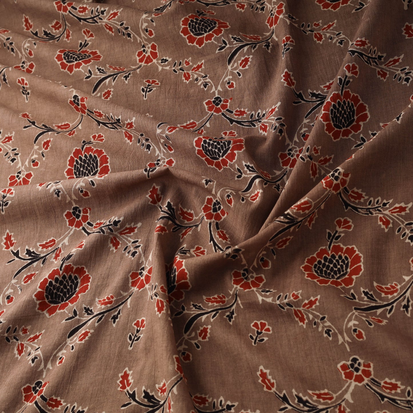 Hand block ajrakh print natural dyed pure mul cotton fabric