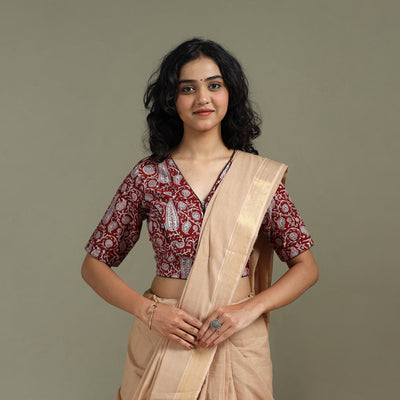 Hand block bagh print natural dyed cotton readymade blouse