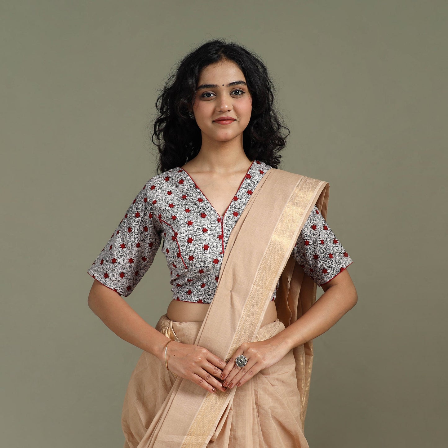 Hand block bagh print natural dyed cotton readymade blouse