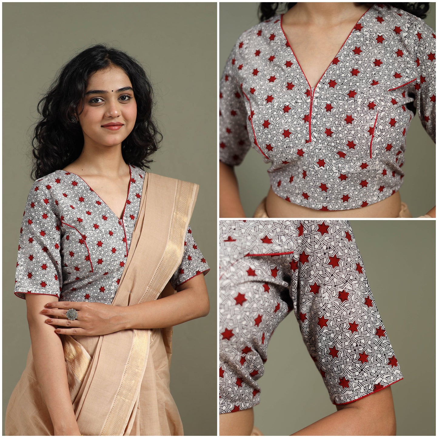 Hand block bagh print natural dyed cotton readymade blouse