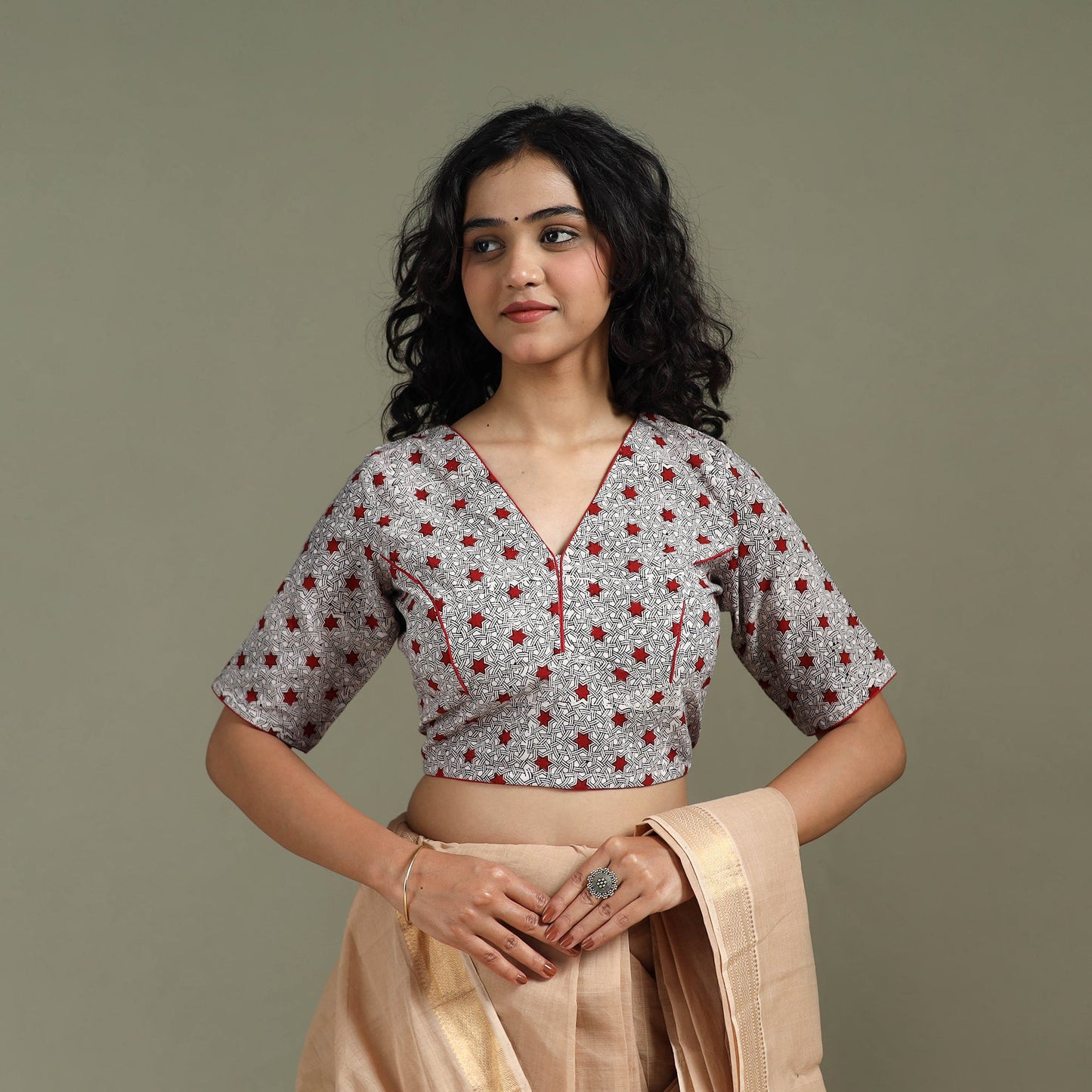 Hand block bagh print natural dyed cotton readymade blouse